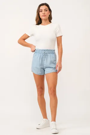 KRISSY SUPER HIGH RISE SHORTS LIGHT INDIGO TENCEL