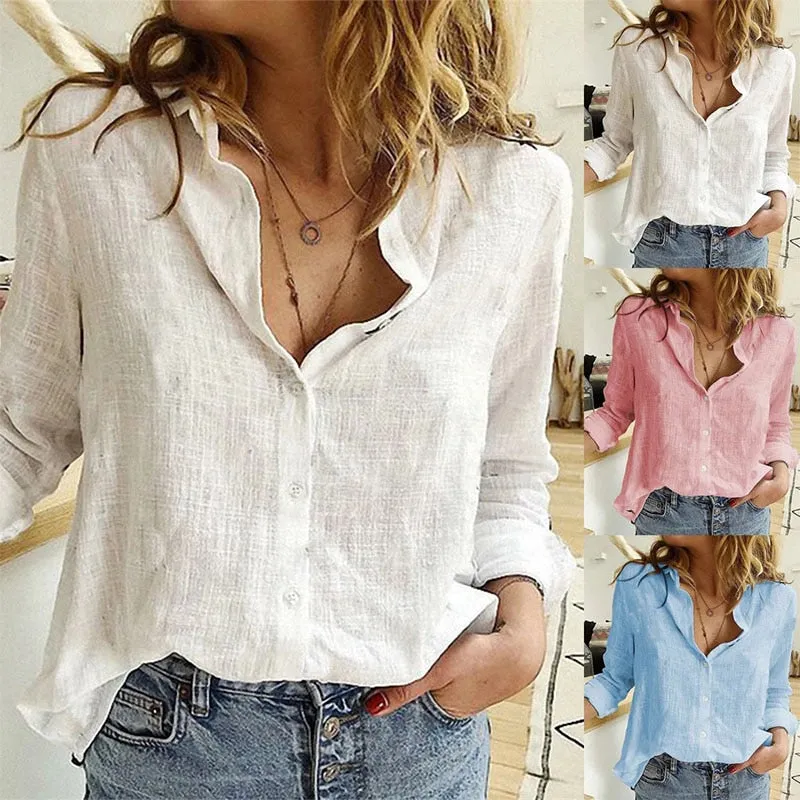 Long Sleeve Women's Oversize Linen Shirt - Lightweight and Loose Fitting - with Buttons - Lots of Choices