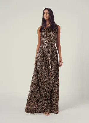 Look 2 One Shoulder Draped Maxi Dress Leopard