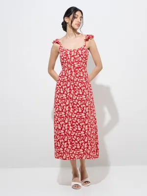 LOV Red Floral Printed A-Line Dress