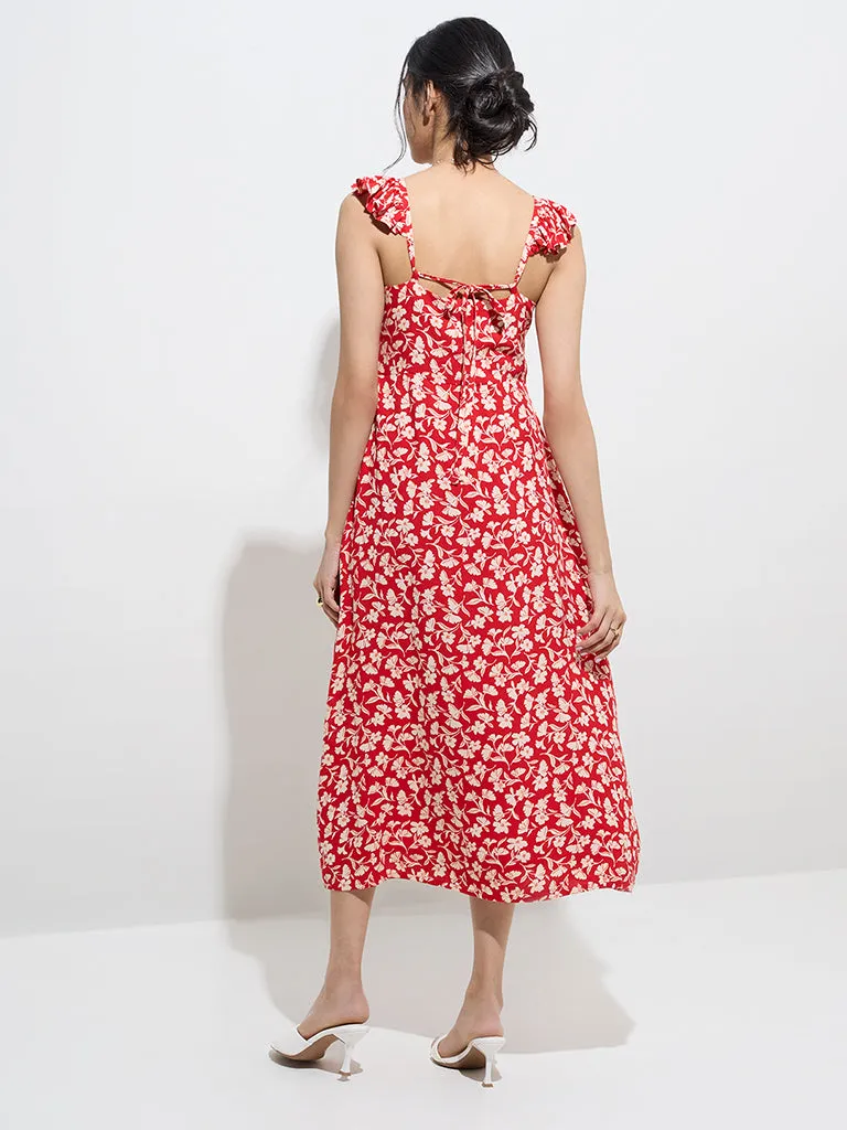LOV Red Floral Printed A-Line Dress