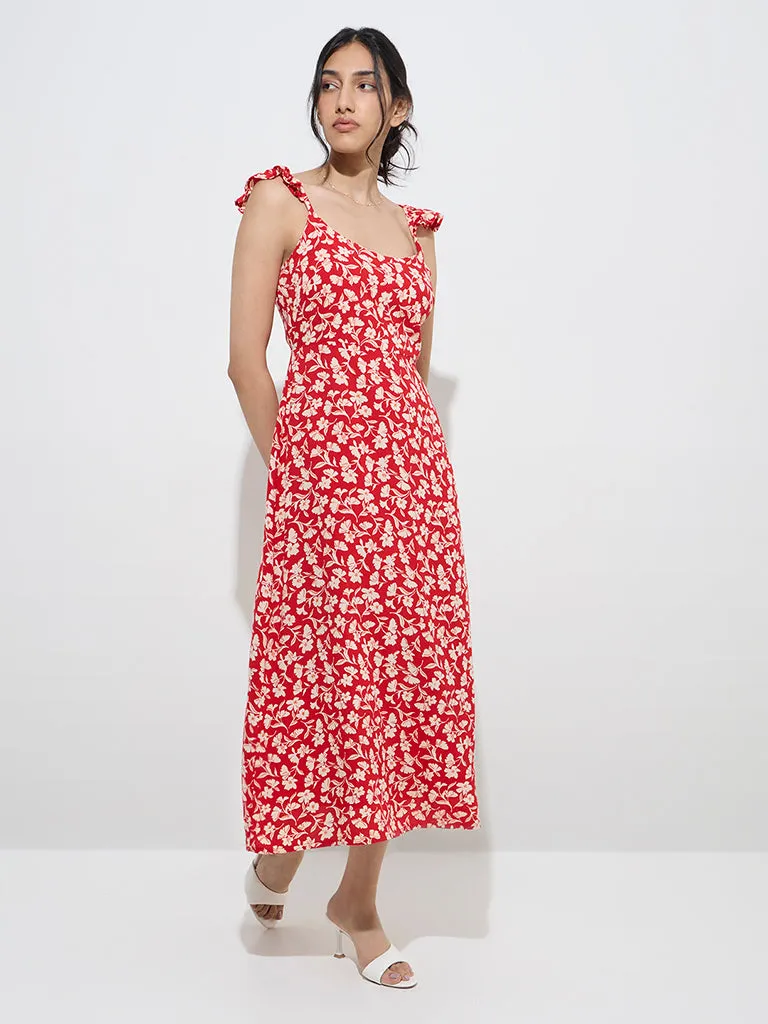 LOV Red Floral Printed A-Line Dress