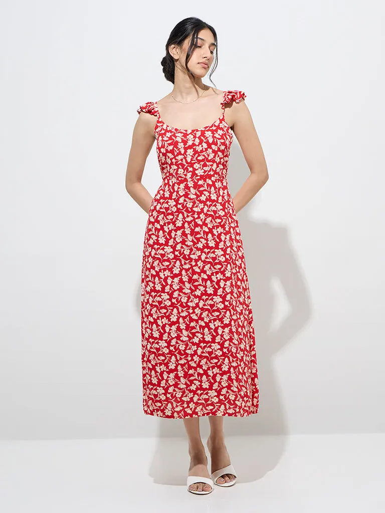 LOV Red Floral Printed A-Line Dress