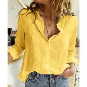 LUCKBN Linen Loose Long Sleeve Button-Down Oversized Shirt
