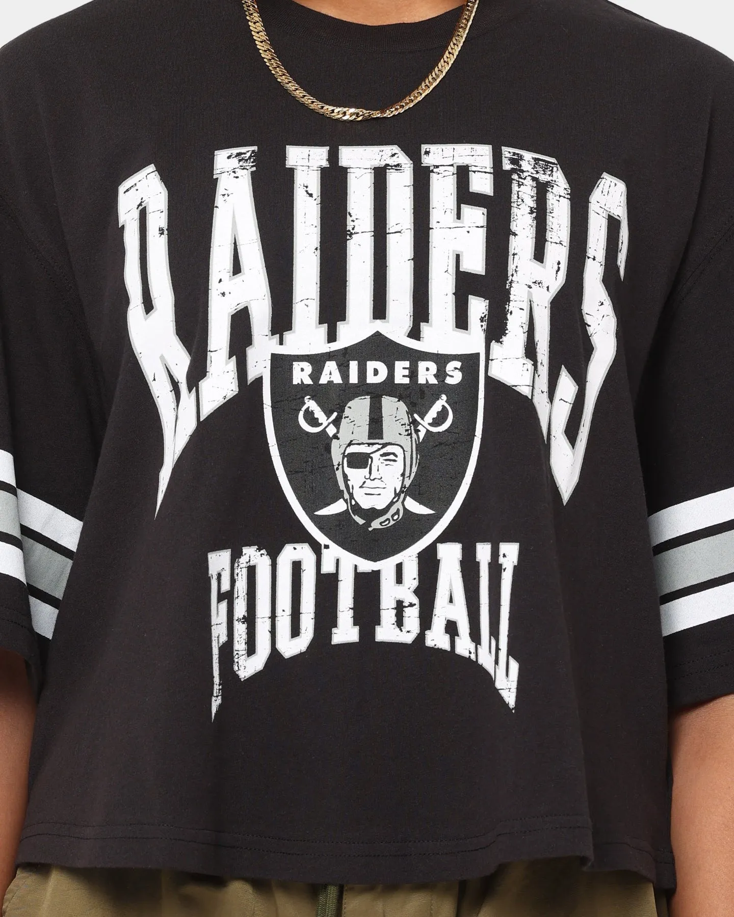 Majestic Athletic Women's Las Vegas Raiders Vintage Oversized Crop T-Shirt Faded Black
