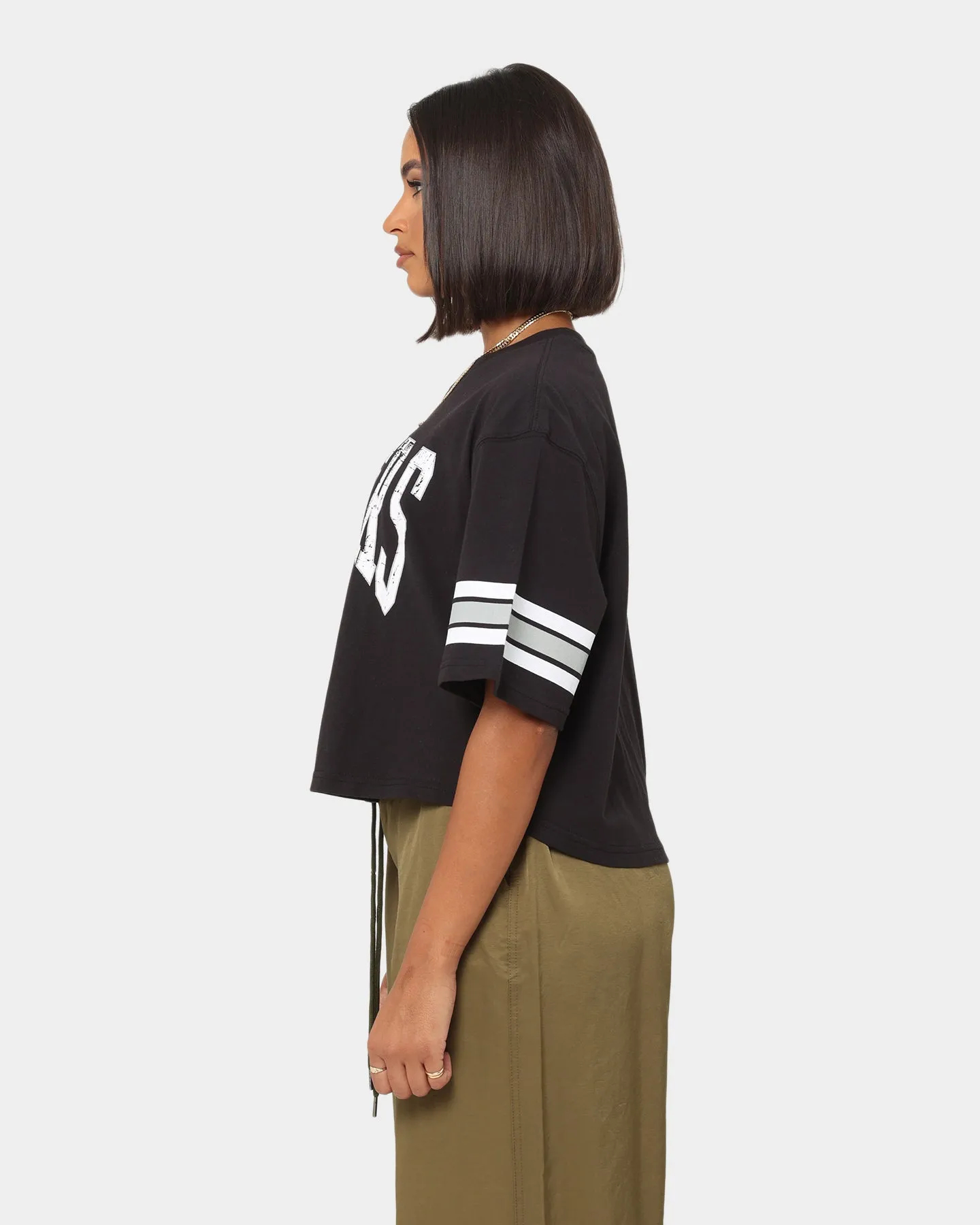 Majestic Athletic Women's Las Vegas Raiders Vintage Oversized Crop T-Shirt Faded Black