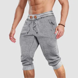 Men's 3/4 Jogger Capri Pants with Zipper Pockets Knee Length Running Training Workout Shorts