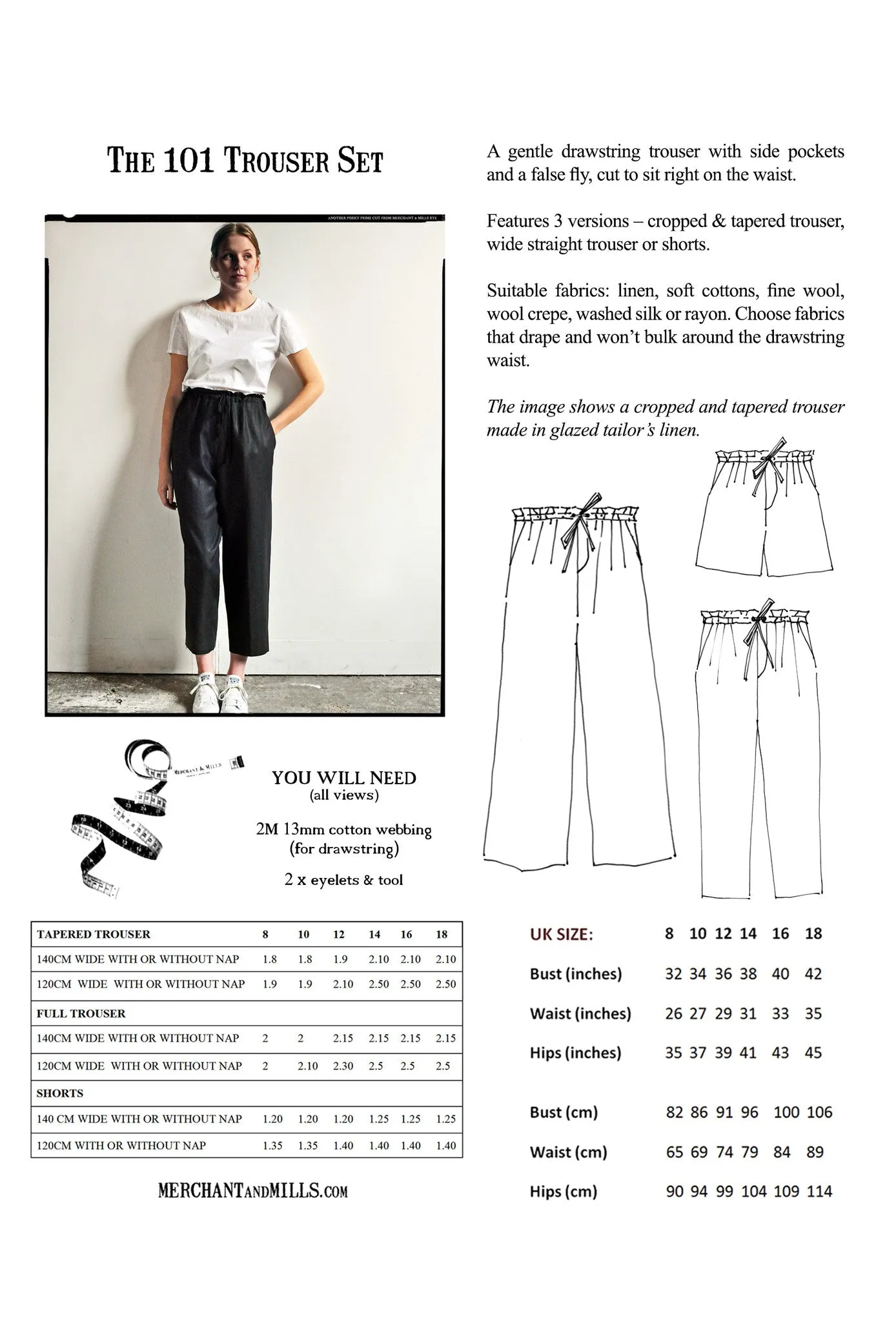 MERCHANT AND MILLS • The 101 Trouser Sewing Pattern
