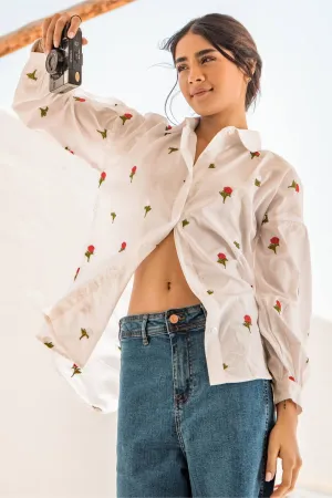 Oversized Printed Shirt For Women - White
