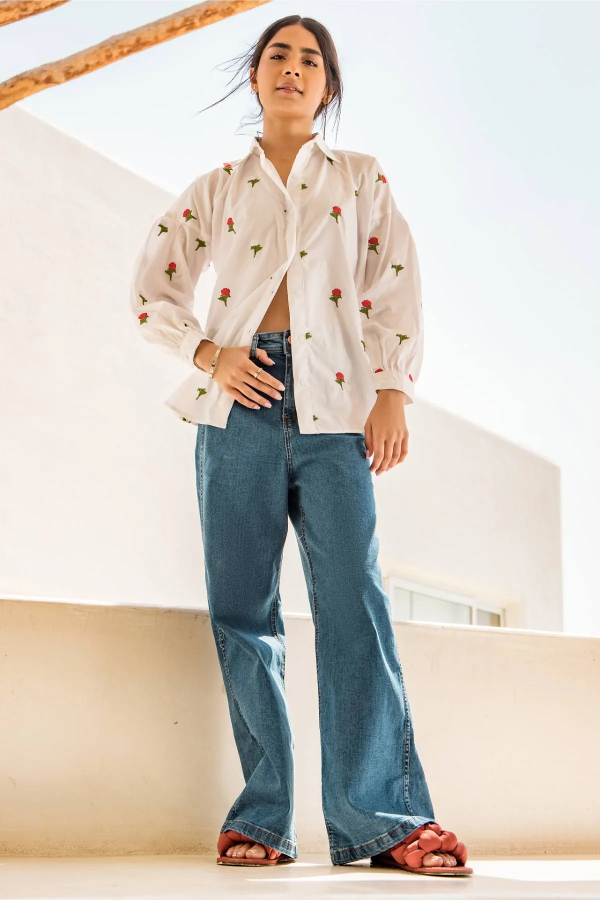 Oversized Printed Shirt For Women - White