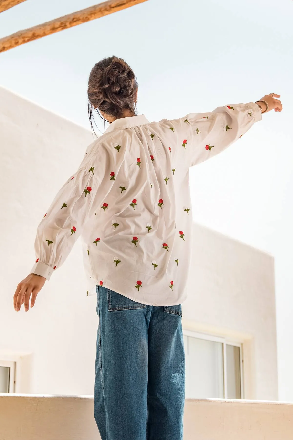 Oversized Printed Shirt For Women - White