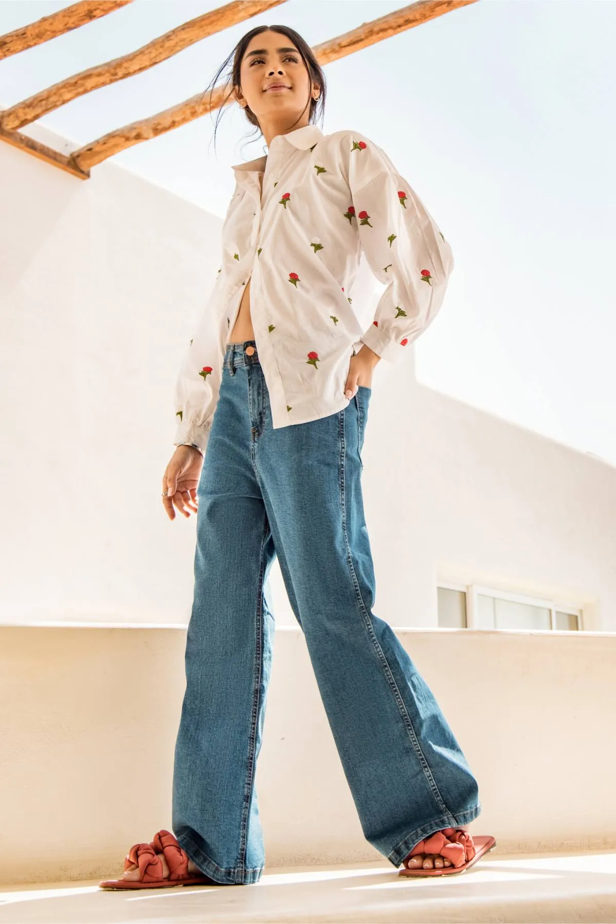 Oversized Printed Shirt For Women - White
