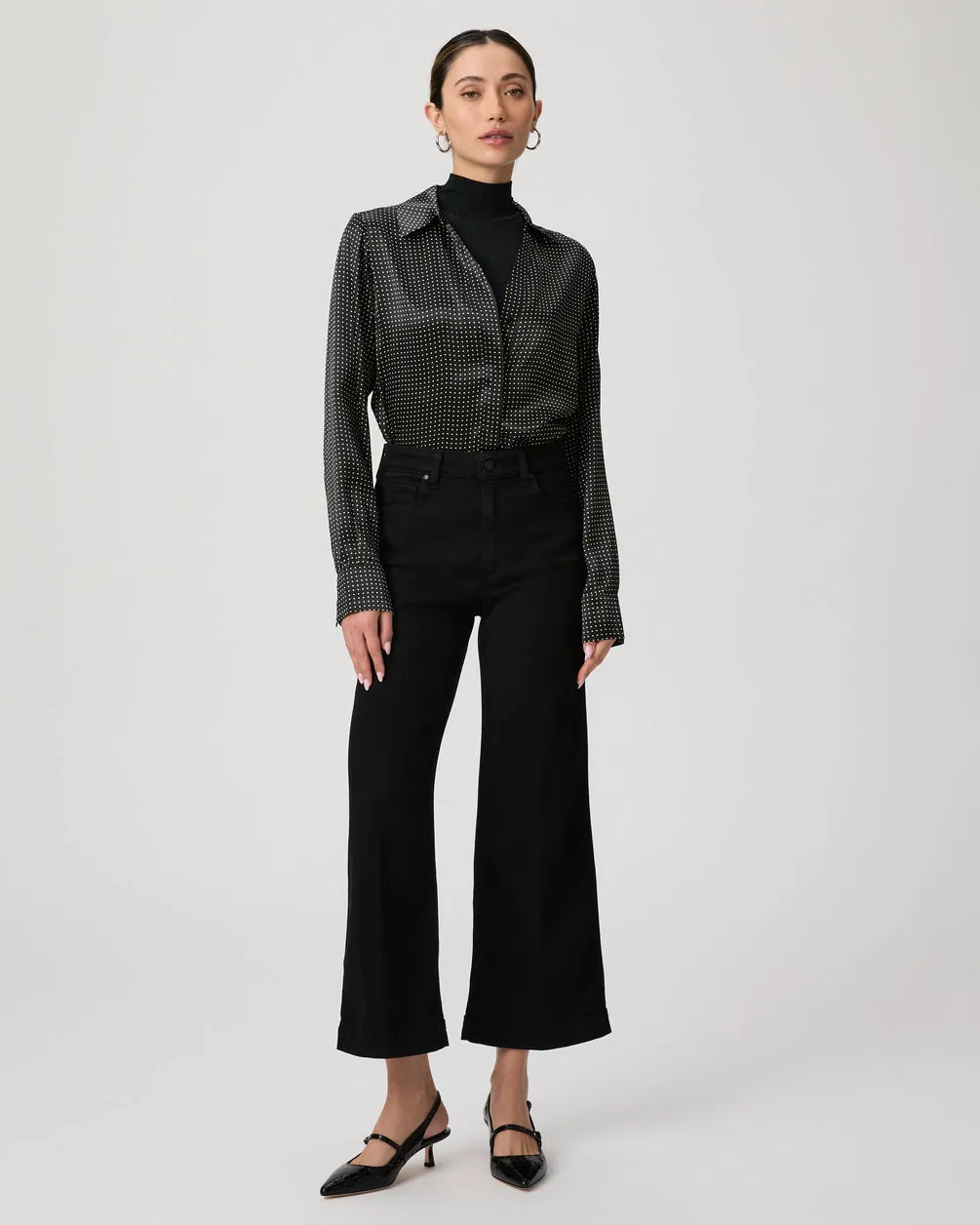 Paige Anessa wide leg crop stretch jean in black shadow