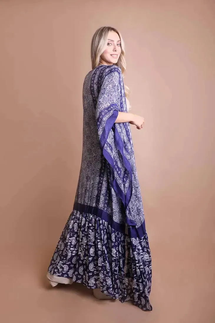 Paisley Longline Kimono Boho Women Cardigan w/ Tassel Open Front Hippie OS XL 