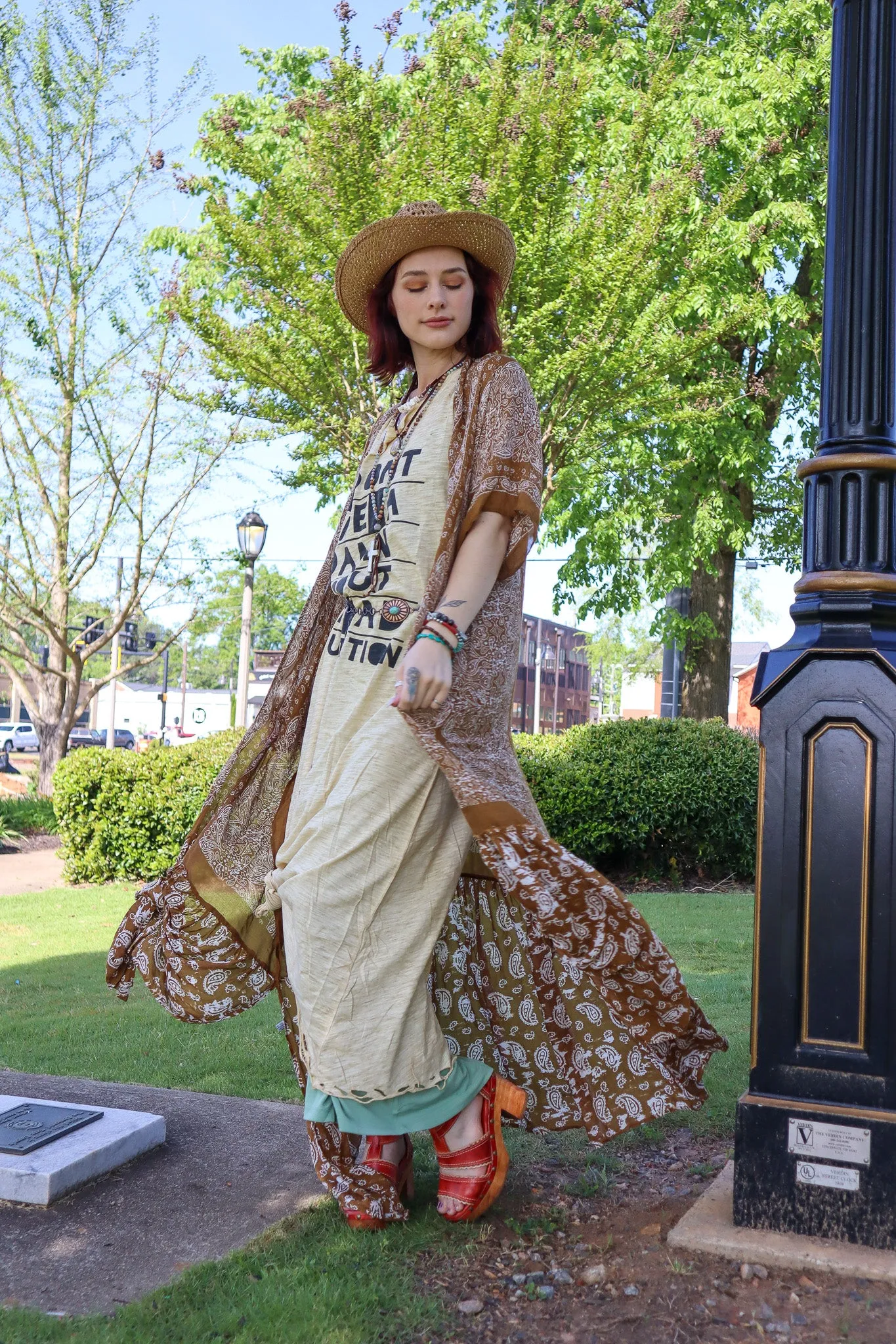 Paisley Longline Kimono Boho Women Cardigan w/ Tassel Open Front Hippie OS XL 