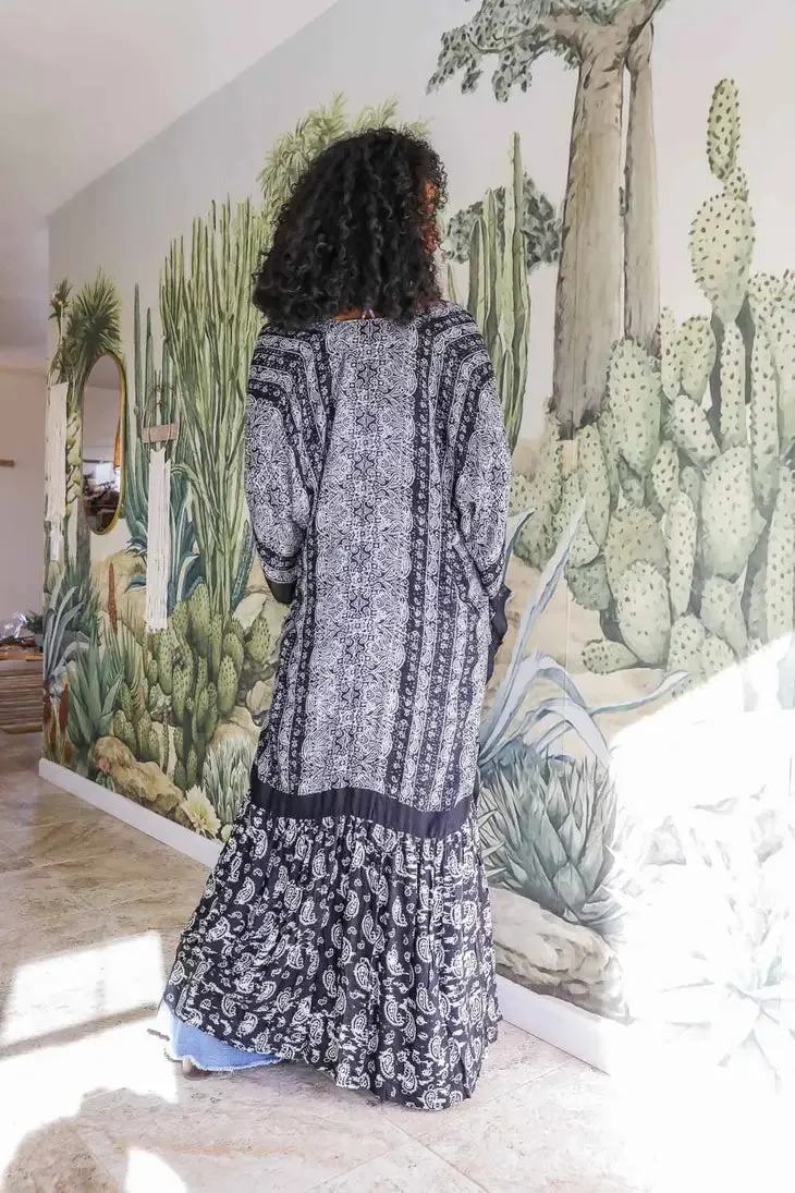 Paisley Longline Kimono Boho Women Cardigan w/ Tassel Open Front Hippie OS XL 