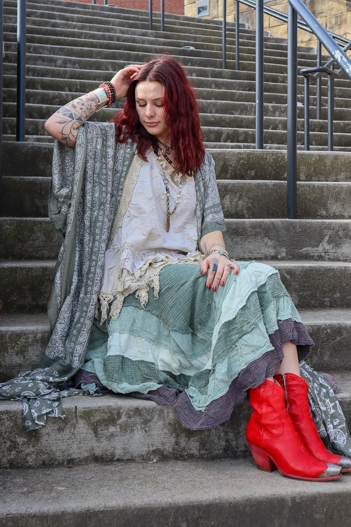 Paisley Longline Kimono Boho Women Cardigan w/ Tassel Open Front Hippie OS XL 