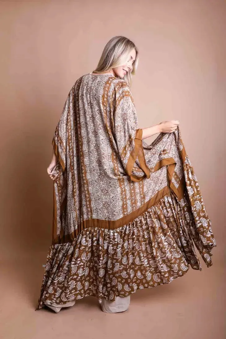 Paisley Longline Kimono Boho Women Cardigan w/ Tassel Open Front Hippie OS XL 