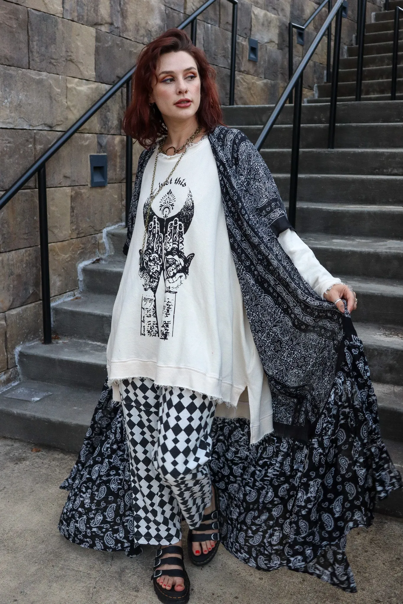 Paisley Longline Kimono Boho Women Cardigan w/ Tassel Open Front Hippie OS XL 