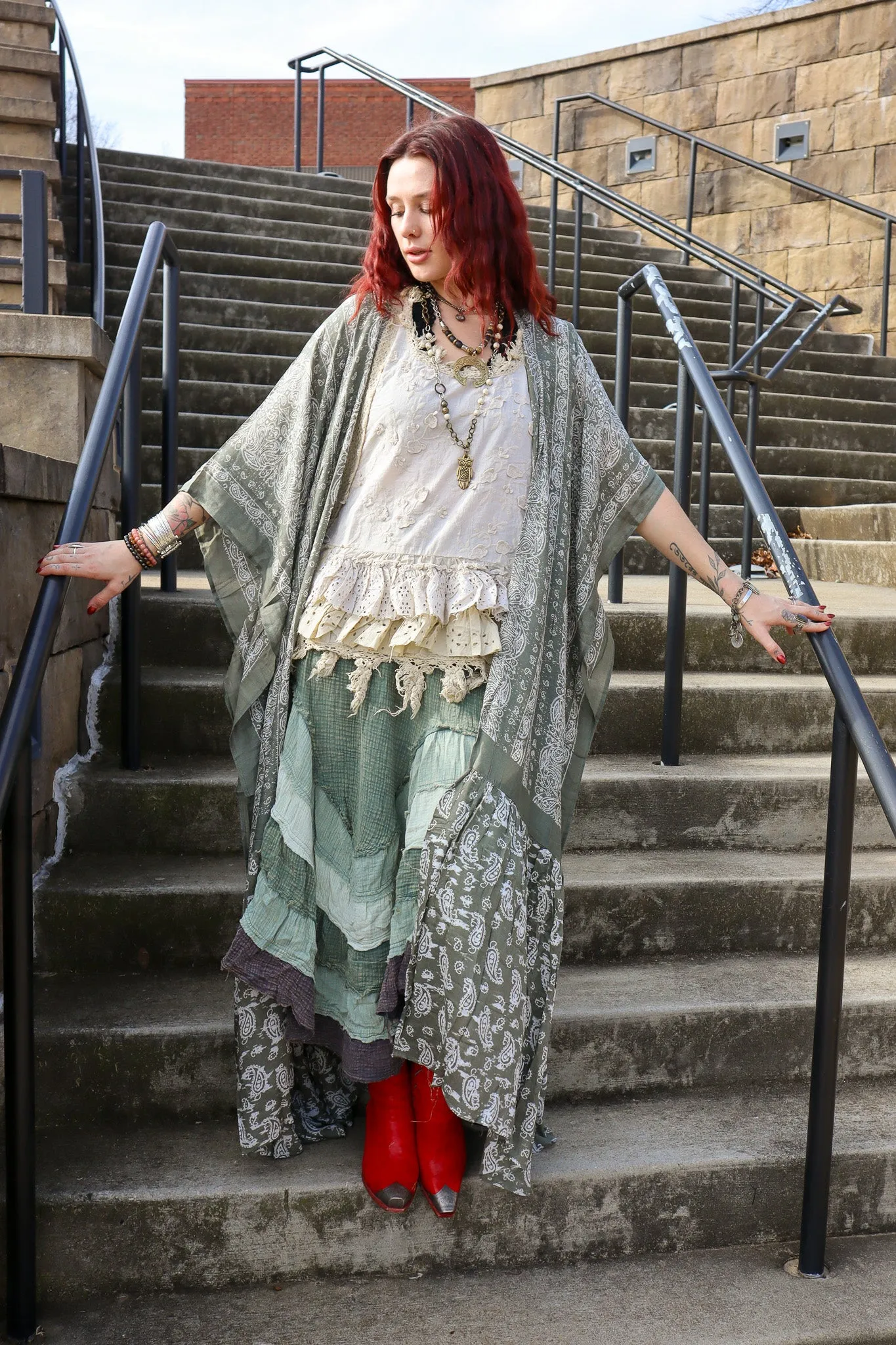 Paisley Longline Kimono Boho Women Cardigan w/ Tassel Open Front Hippie OS XL 
