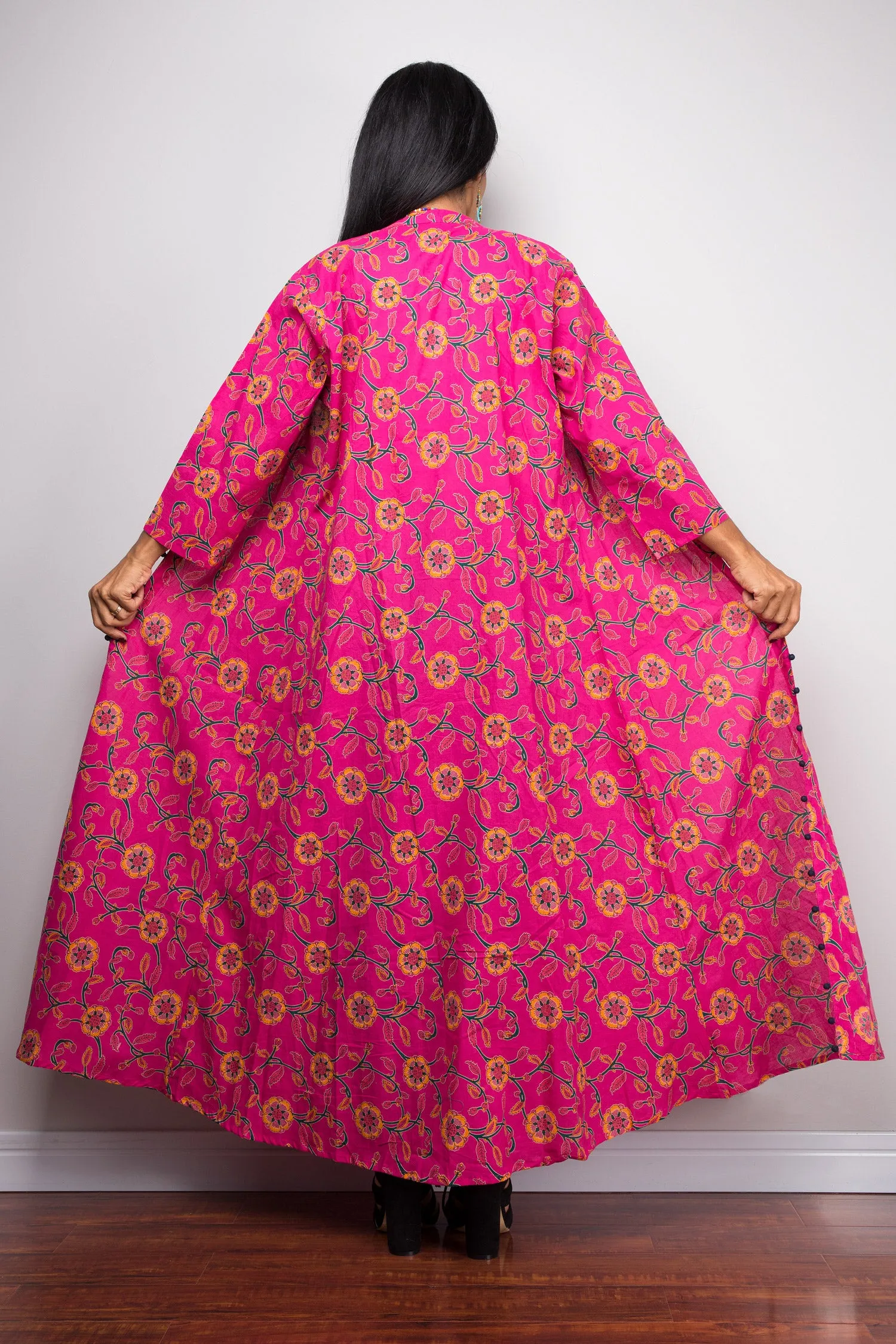 Pink Floral Open Cardigan