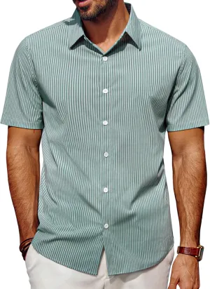 PJ PAUL JONES Mens Regular Fit Striped Dress Shirt Short Sleeve Button Down Shirts