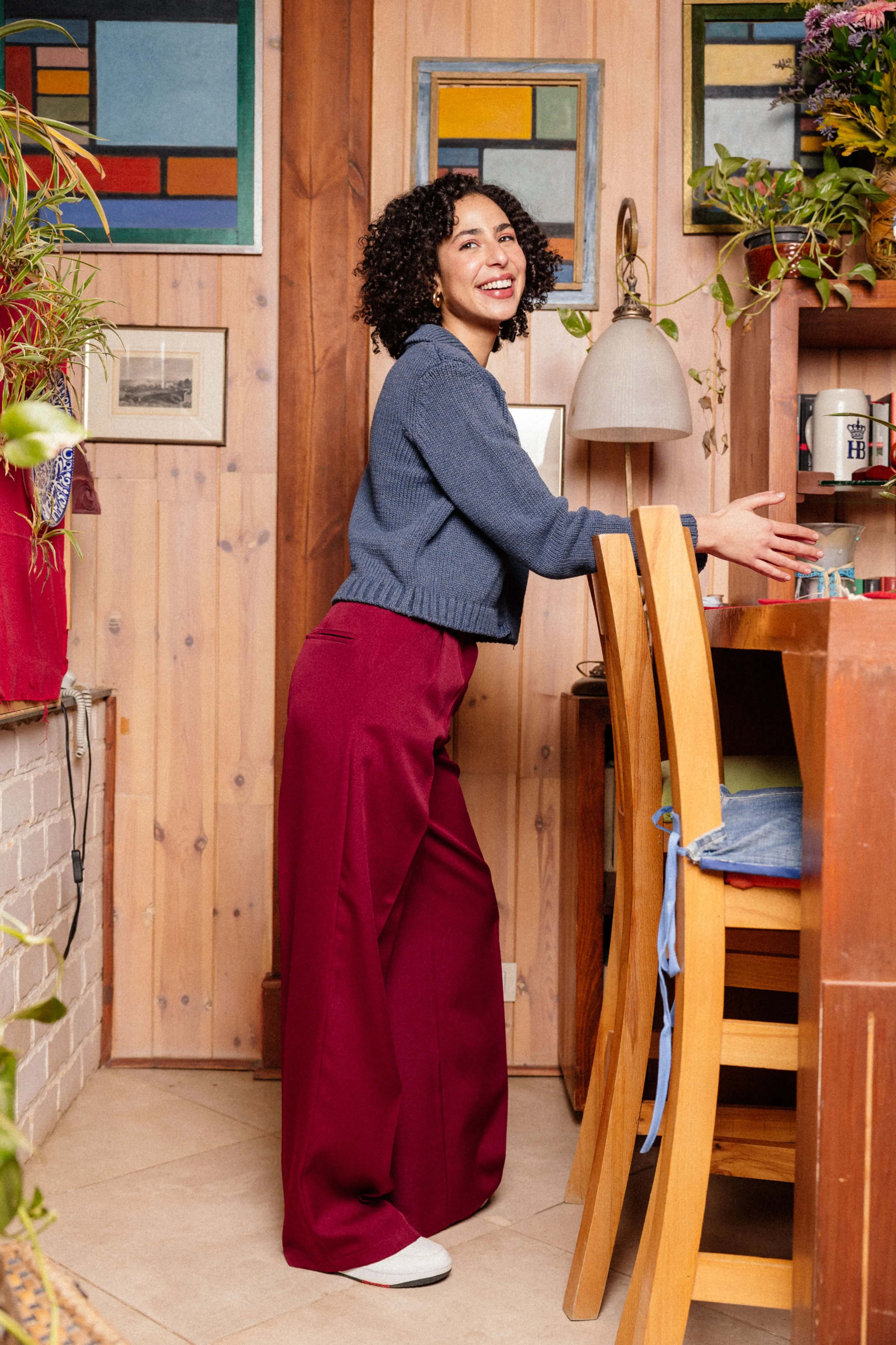 PLEATED WIDE LEG PANTS BURGUNDY