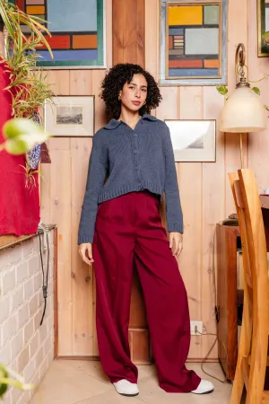 PLEATED WIDE LEG PANTS BURGUNDY