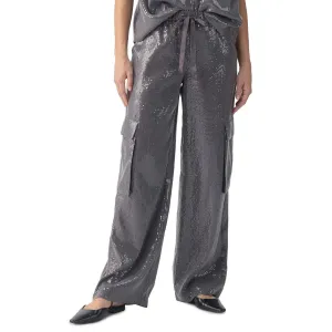 Pull On Sequin Cargo Pant - Gunmetal