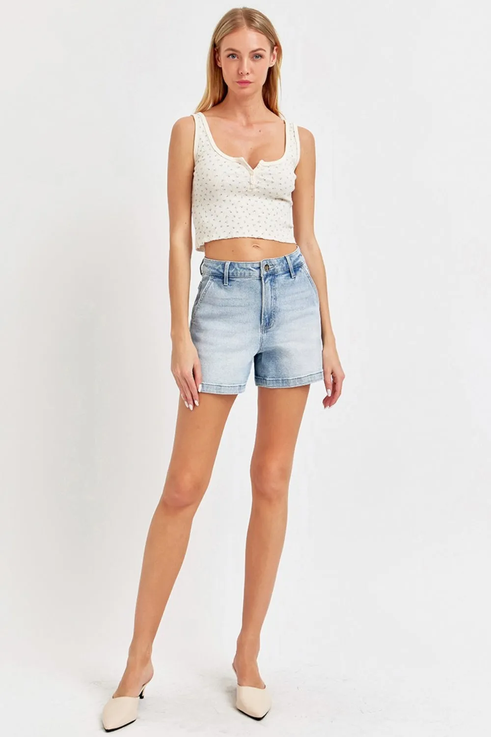 Risen High Rise Denim Shorts