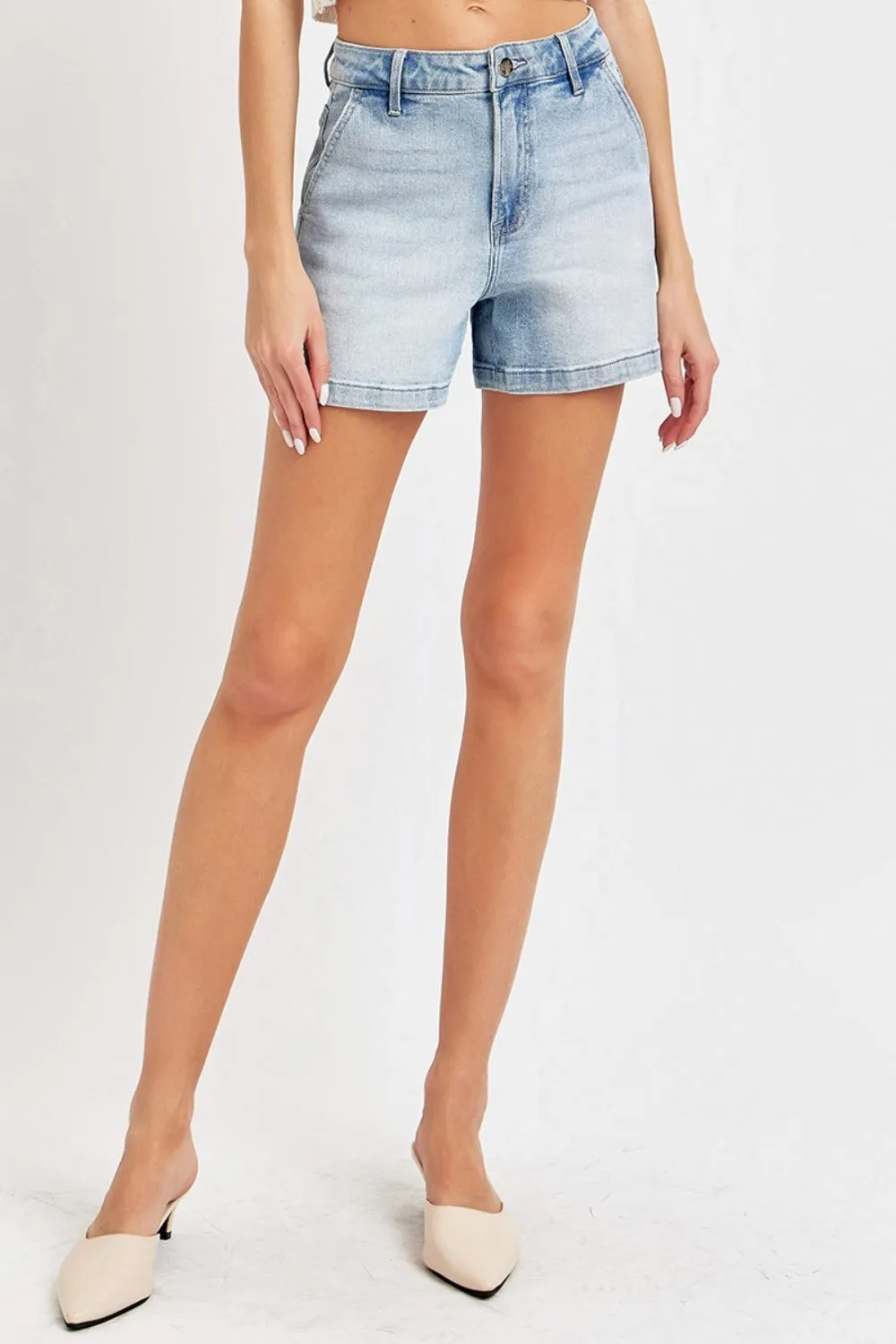 Risen High Rise Denim Shorts