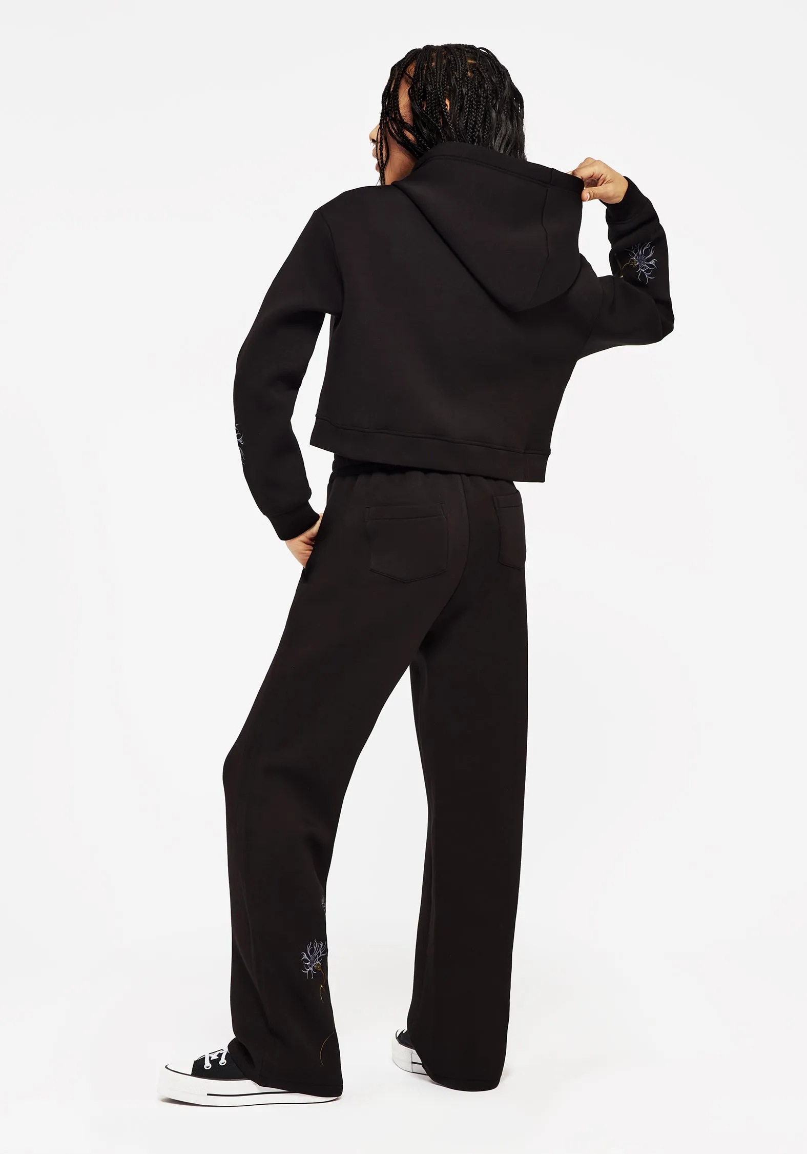 Rosanella Floral Embroidered Crop Hoody