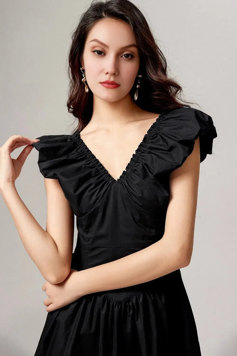 Ruffled V-Neck Open-Back Boho Maxi Dress