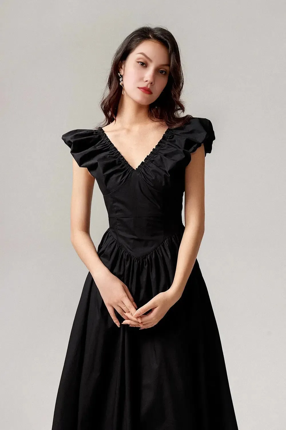 Ruffled V-Neck Open-Back Boho Maxi Dress