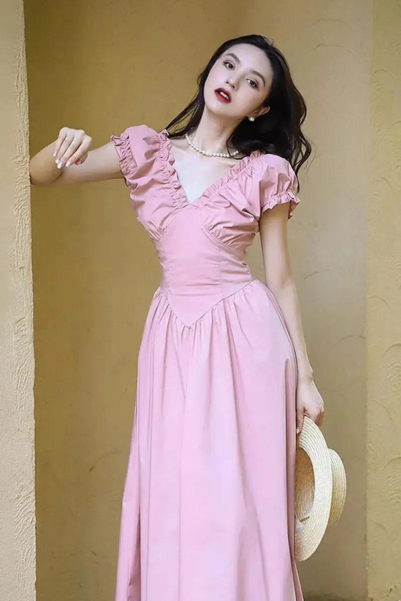 Ruffled V-Neck Open-Back Boho Maxi Dress