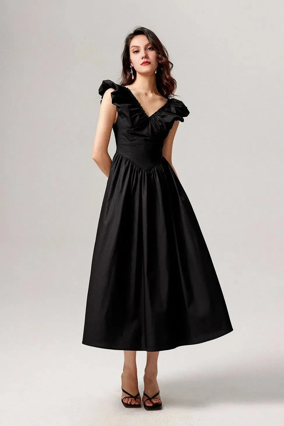 Ruffled V-Neck Open-Back Boho Maxi Dress