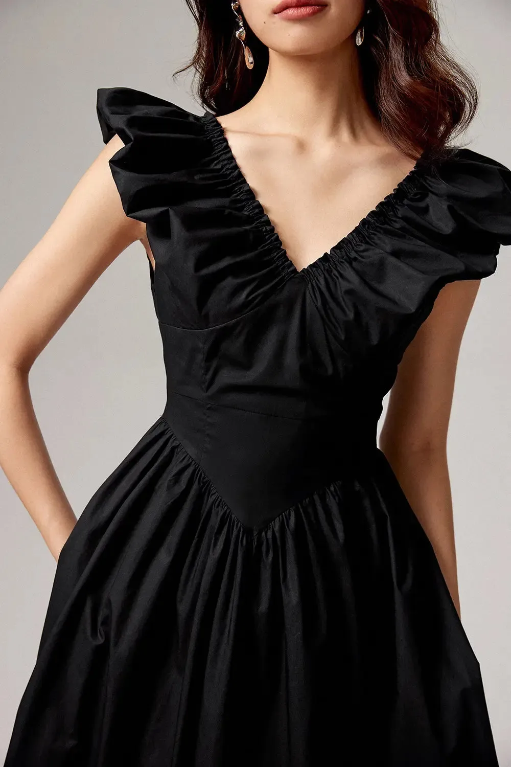 Ruffled V-Neck Open-Back Boho Maxi Dress