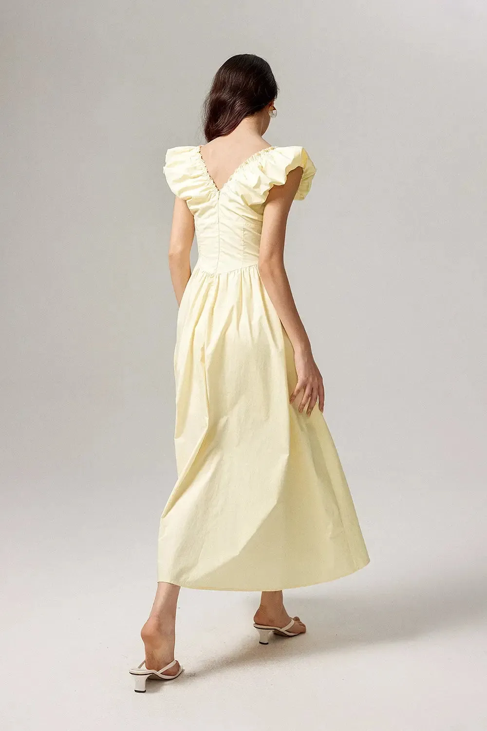 Ruffled V-Neck Open-Back Boho Maxi Dress