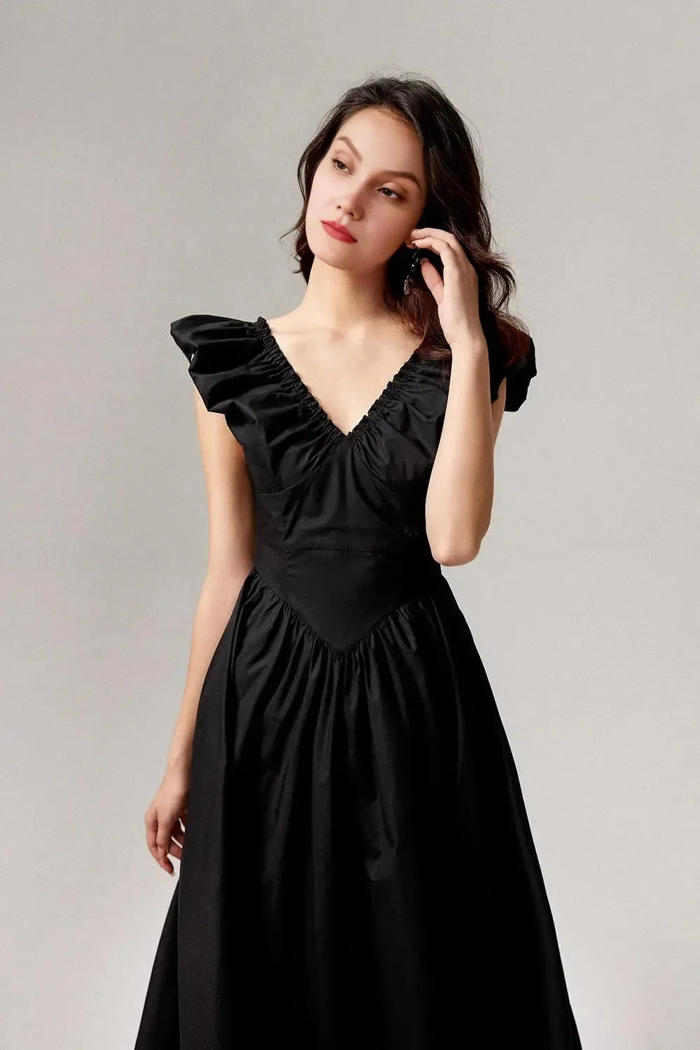 Ruffled V-Neck Open-Back Boho Maxi Dress