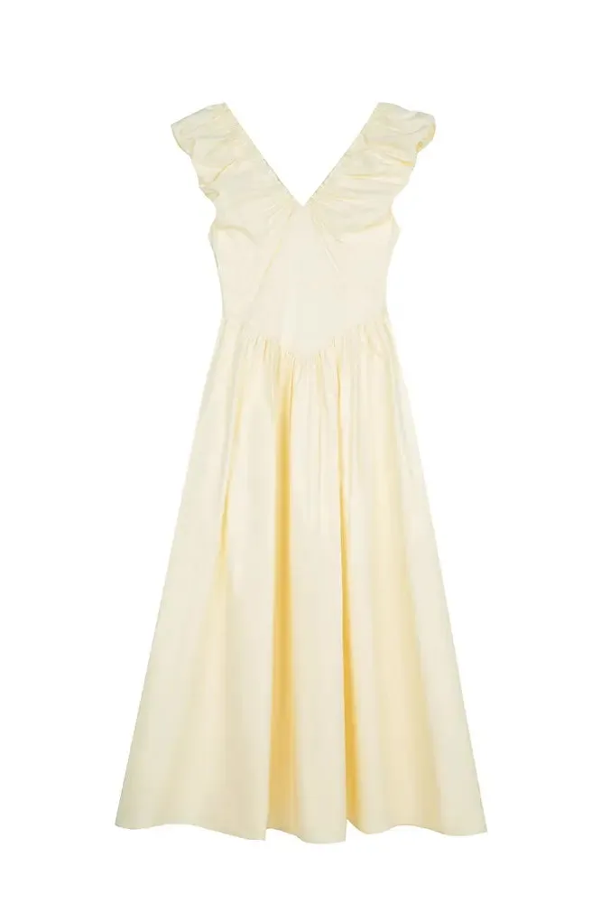 Ruffled V-Neck Open-Back Boho Maxi Dress
