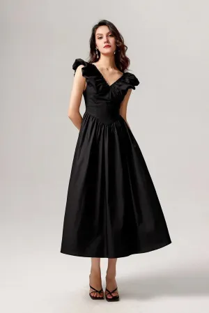 Ruffled V-Neck Open-Back Boho Maxi Dress