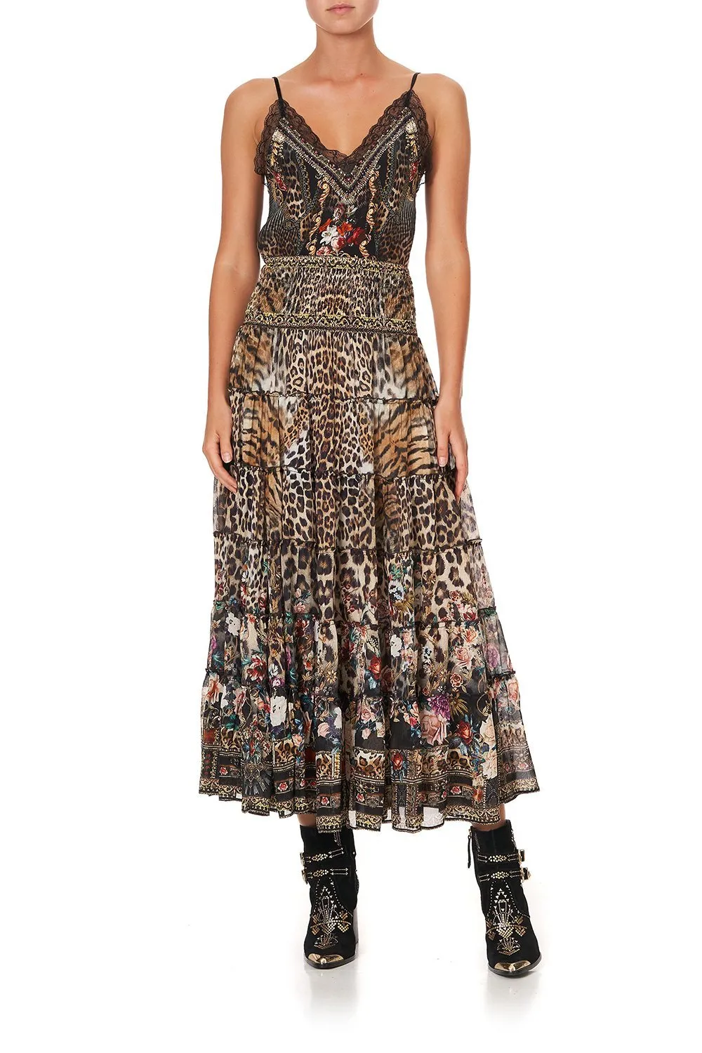 SHIRRED WAIST TIERED CIRCLE SKIRT CALL OF THE CATHEDRAL