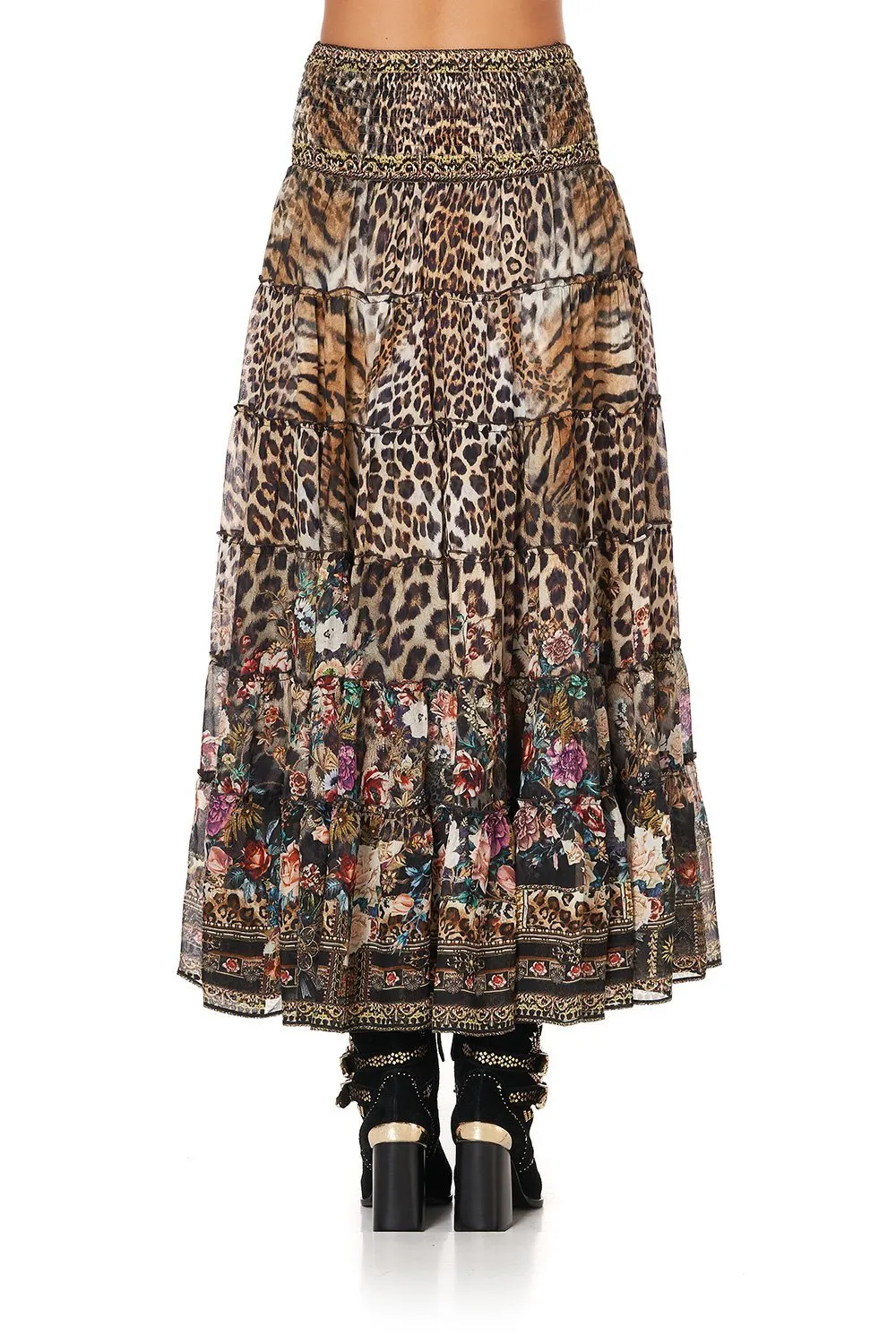 SHIRRED WAIST TIERED CIRCLE SKIRT CALL OF THE CATHEDRAL