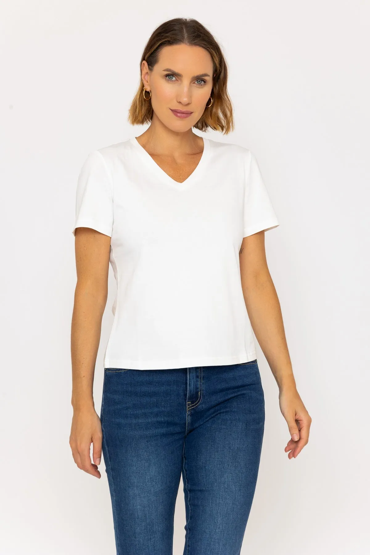 Short Sleeve Super Soft V-Neck Tee in White