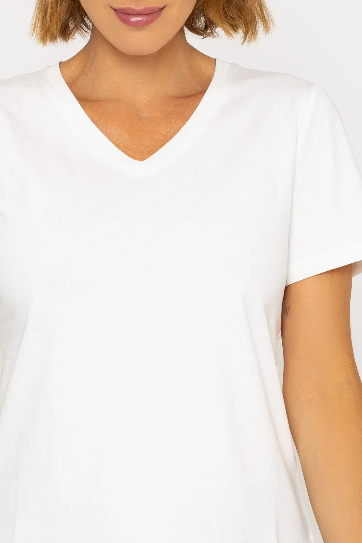 Short Sleeve Super Soft V-Neck Tee in White