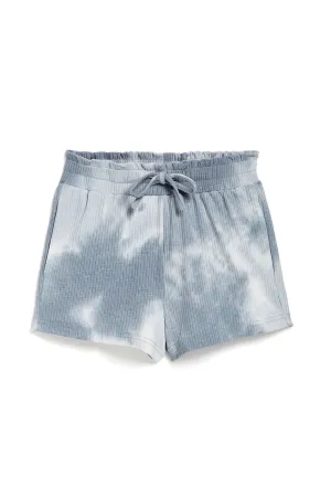 Smocked Waist Tie Dye Knit Short In Blue
