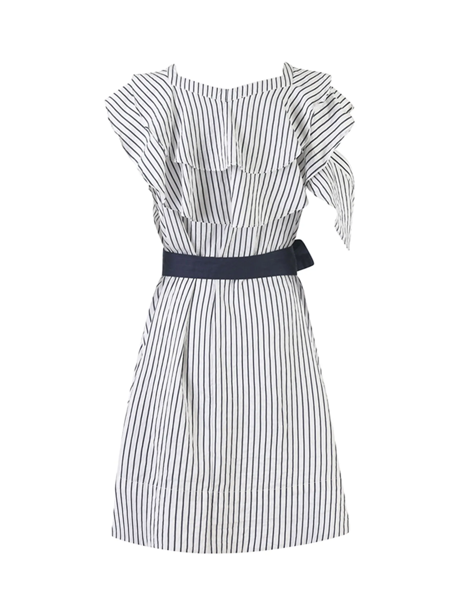 Striped Asymmetric Shoulder Belted Dress