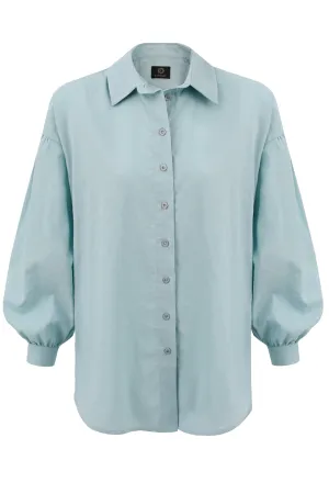 Summer Linen Button-up Shirt Pale Turquoise