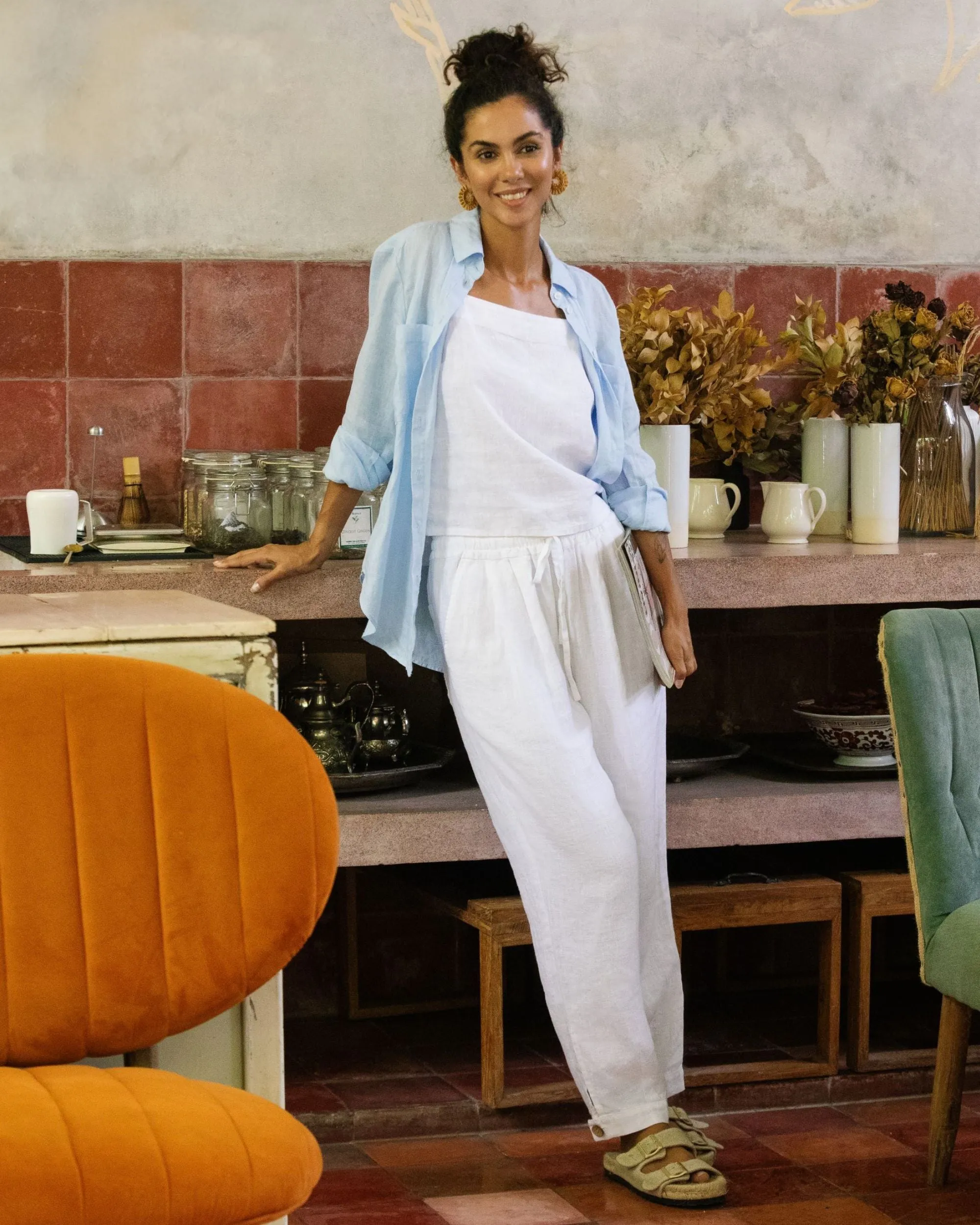 Tapered linen pants MONTAUK in White