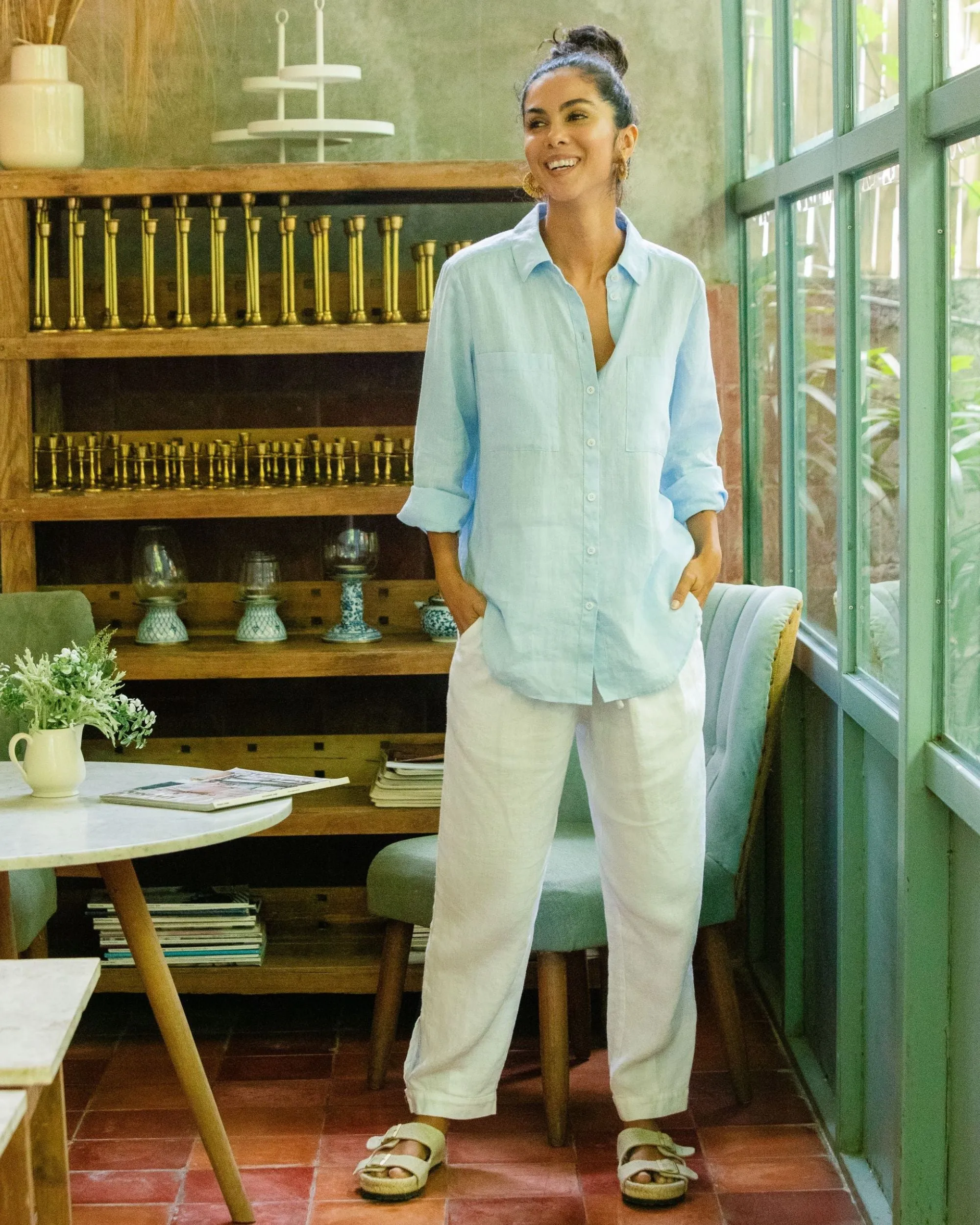 Tapered linen pants MONTAUK in White